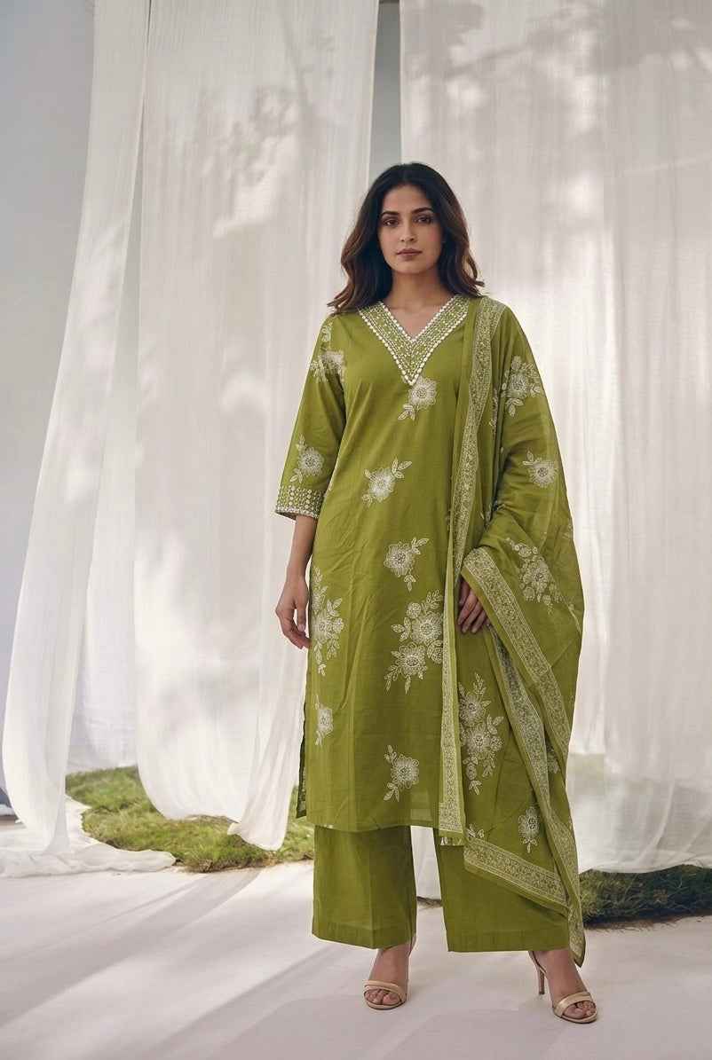 Pure Cotton Three Piece Dupatta Set