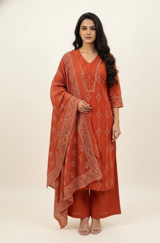 Premium Cotton A-Line Dupatta Set With Palazzo CS0145
