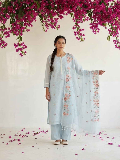 Embroidered Dupatta Set In Kota Doriya Fabric KD044