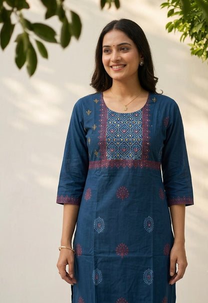 Premium Dabu Cotton Solid Base With Printed Dupatta Set COS324