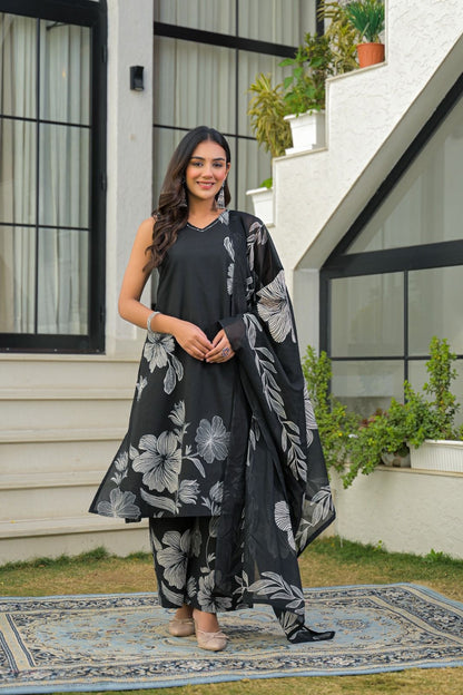 Pure Cotton Sleeveless Floral Print Dupatta Set  CS0105