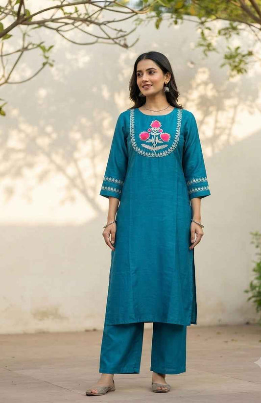 Premium Soft Raw Silk With Embroidery Plazo Set PS0167