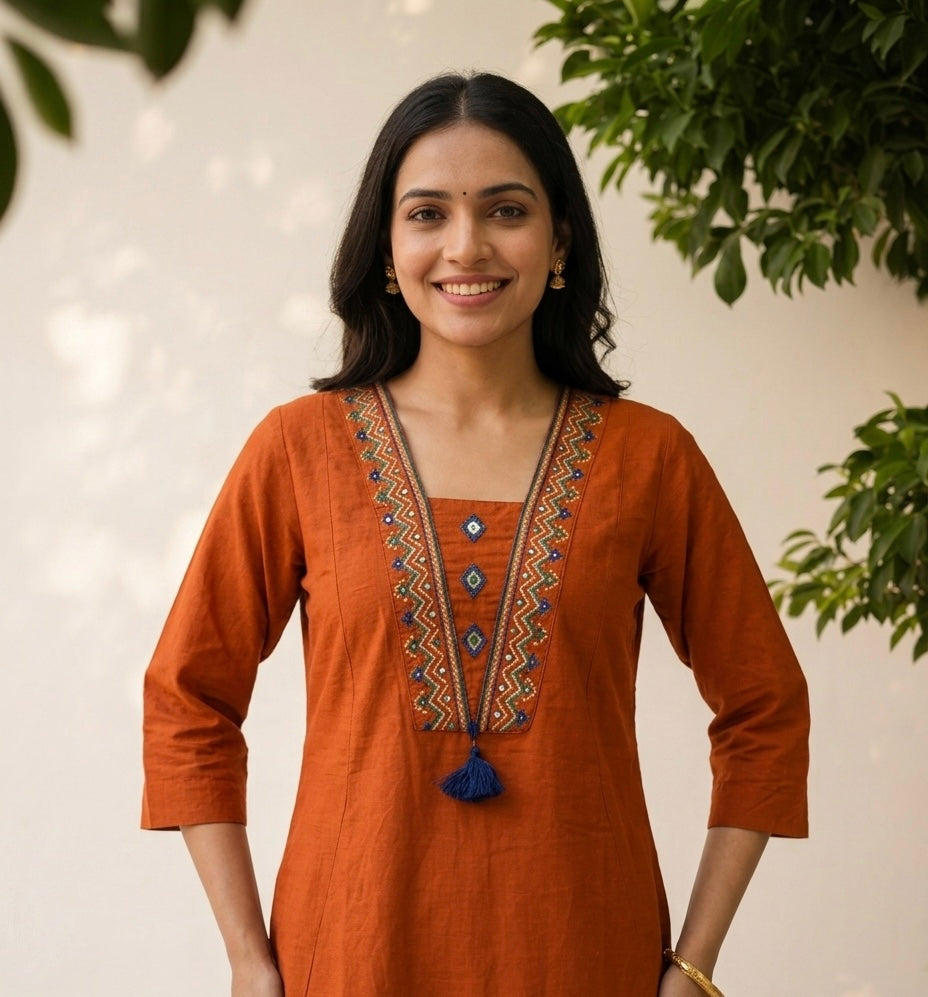 Premium Dabu Cotton Solid Base With Printed Dupatta Set COS330