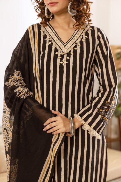 Cotton Stripes Print Dupatta Set CS0382