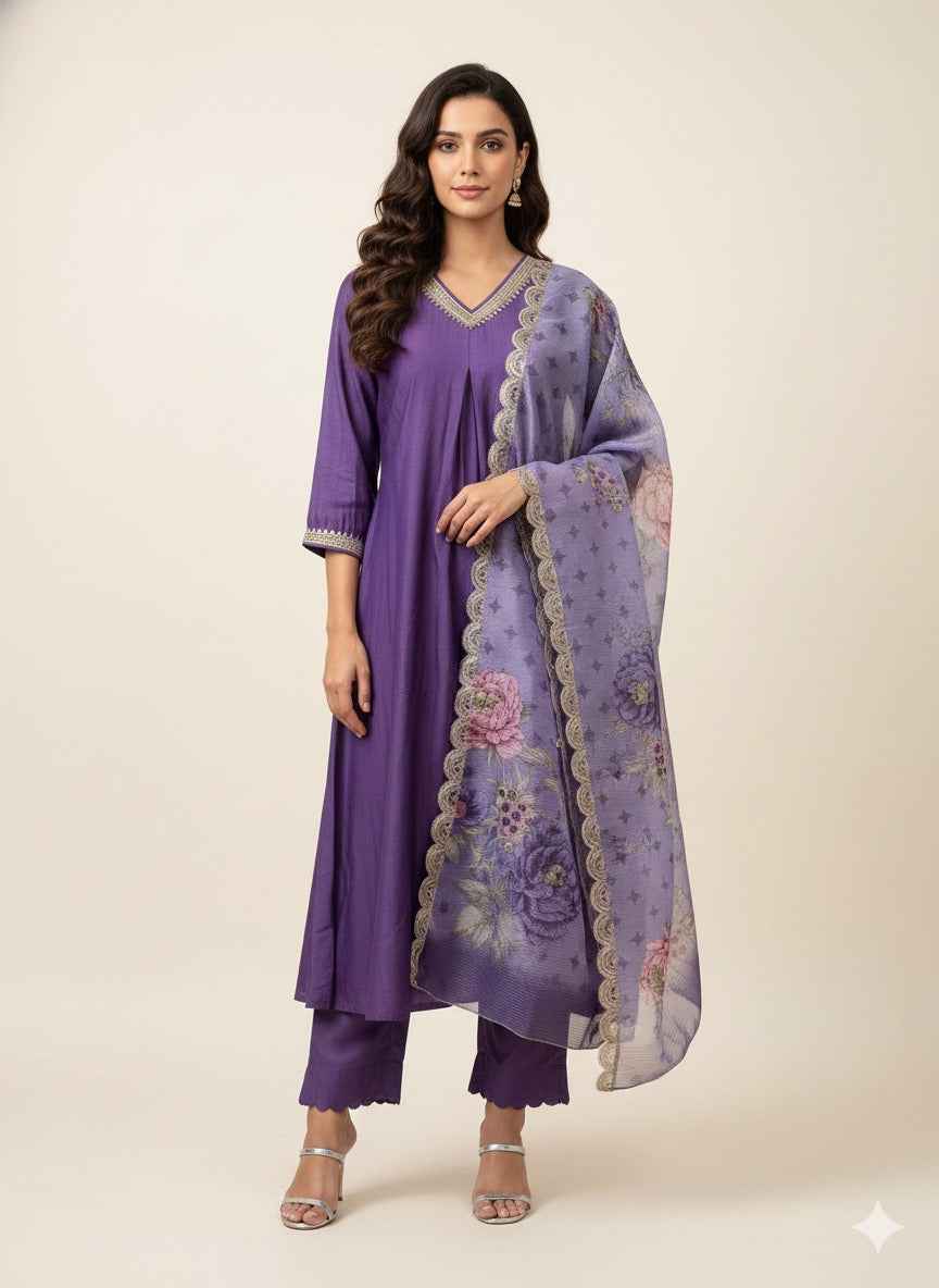 Soft silk with chanderi Dupatta set MLC030