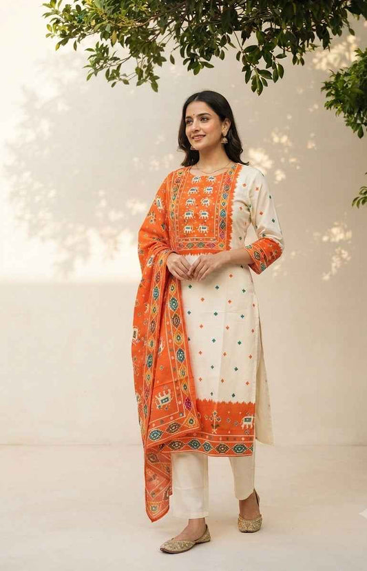 Pure Cotton Patola Print Dupatta Set CS0286