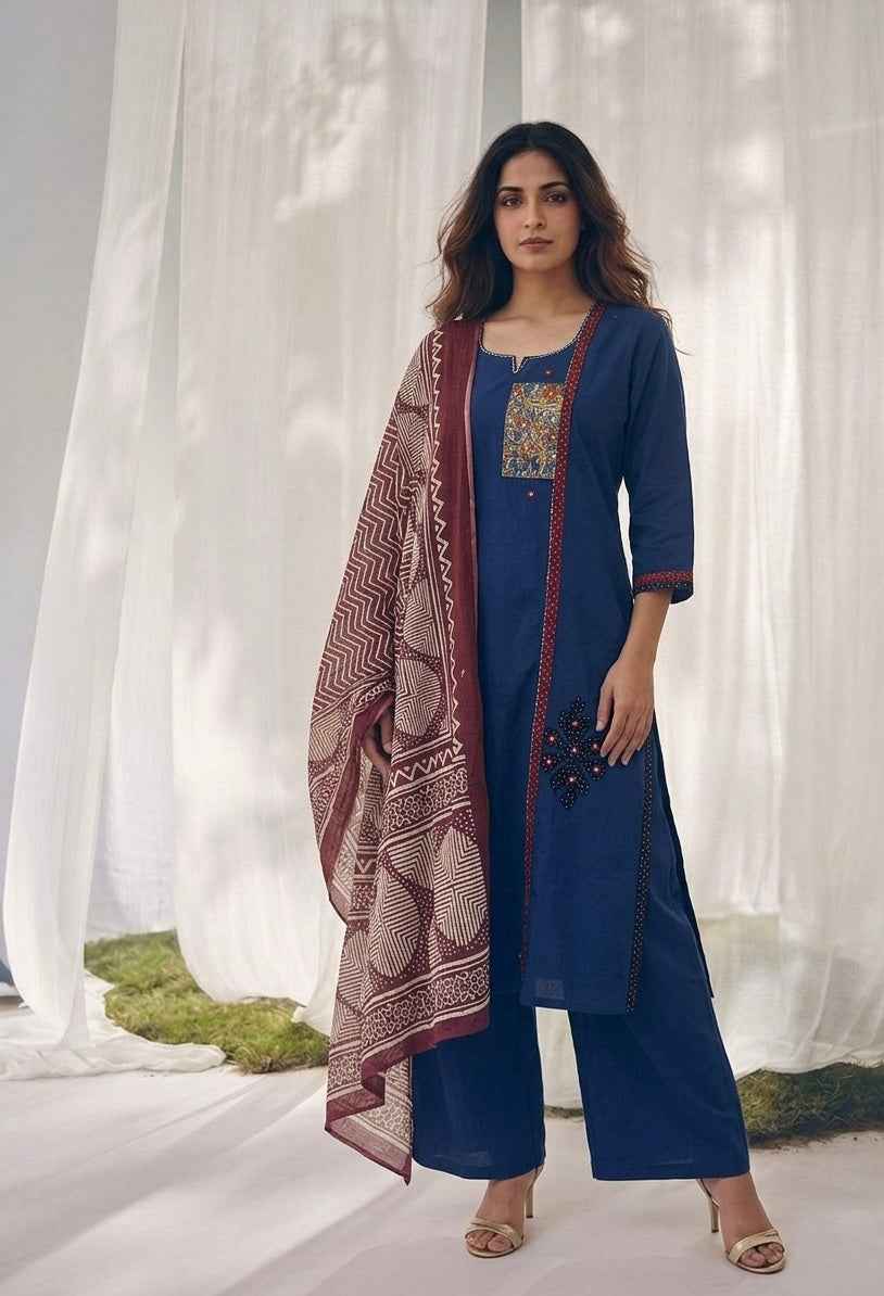 Pure Cotton Three Piece Dupatta Set
