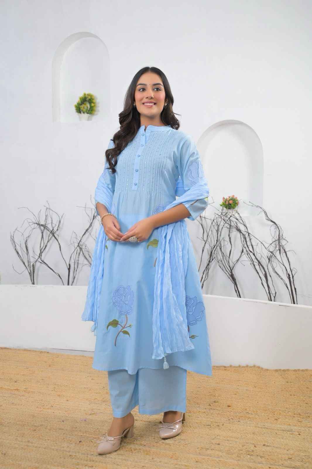 Premium cotton A-line dupatta set with embroidery CS0304