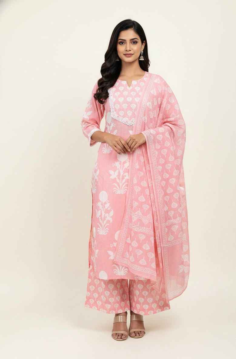 Pure cotton floral print Dupatta set