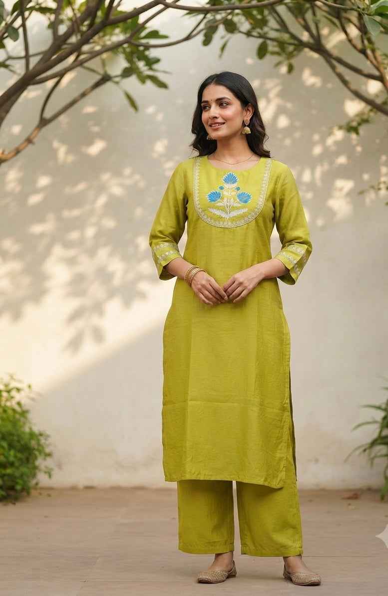Premium Soft Raw Silk With Embroidery Plazo Set PS0167