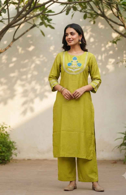 Premium Soft Raw Silk With Embroidery Plazo Set PS0167