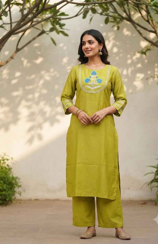 Premium Soft Raw Silk With Embroidery Plazo Set PS0167