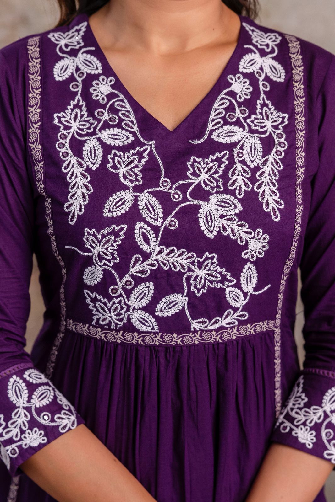 Premium cotton a-line dupatta set with embroidery CS0317