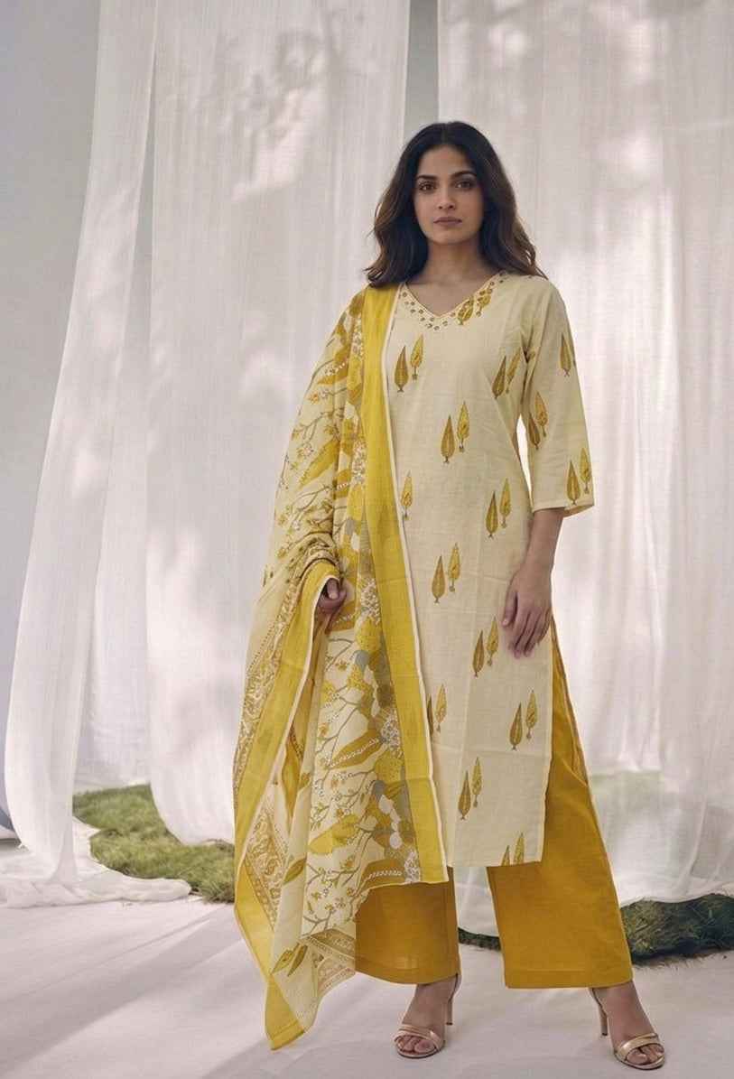 Pure Cotton Three Piece Dupatta Set CS0340