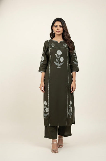 Premium Cotton A-Line Block Print With Kota Doriya Dupatta Set CS0171