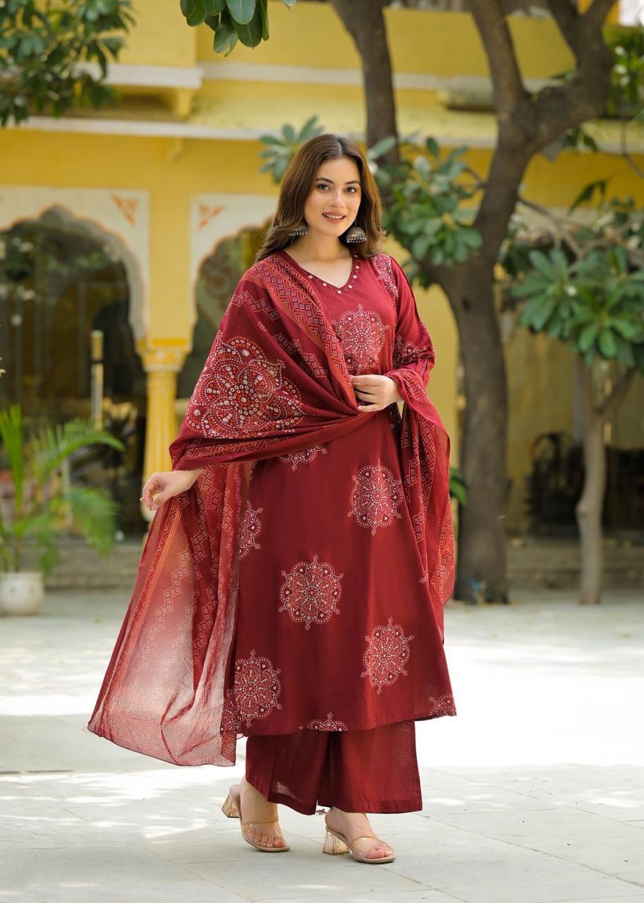 Pure Cotton Bandhez Print Dupatta Set  CS0115