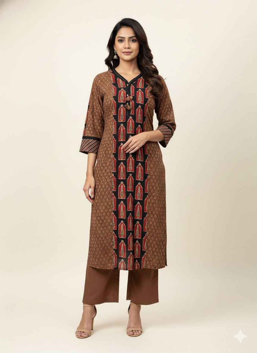 Premium cotton ajrak print with Kota doriya Dupatta set