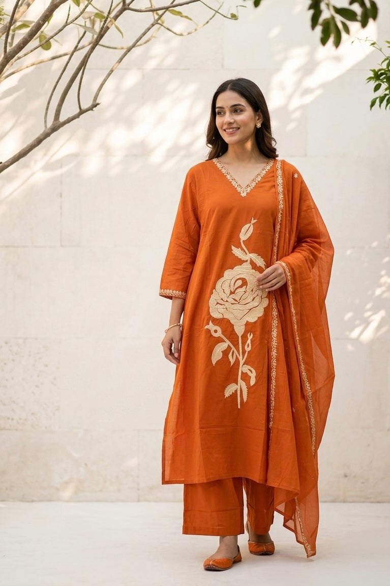 Pure Cotton Dupatta Set In Plus Size