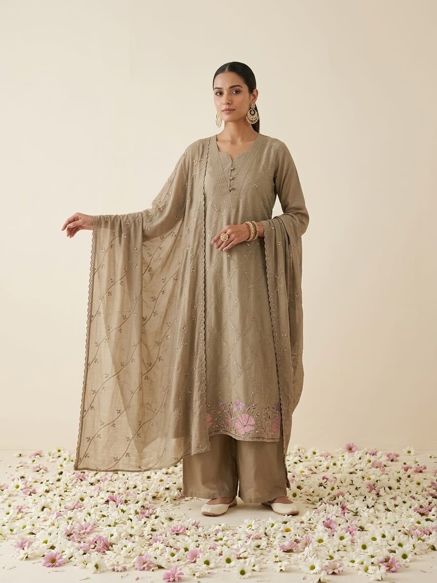 Pure Cotton Embroidered Dupatta Set With Lining