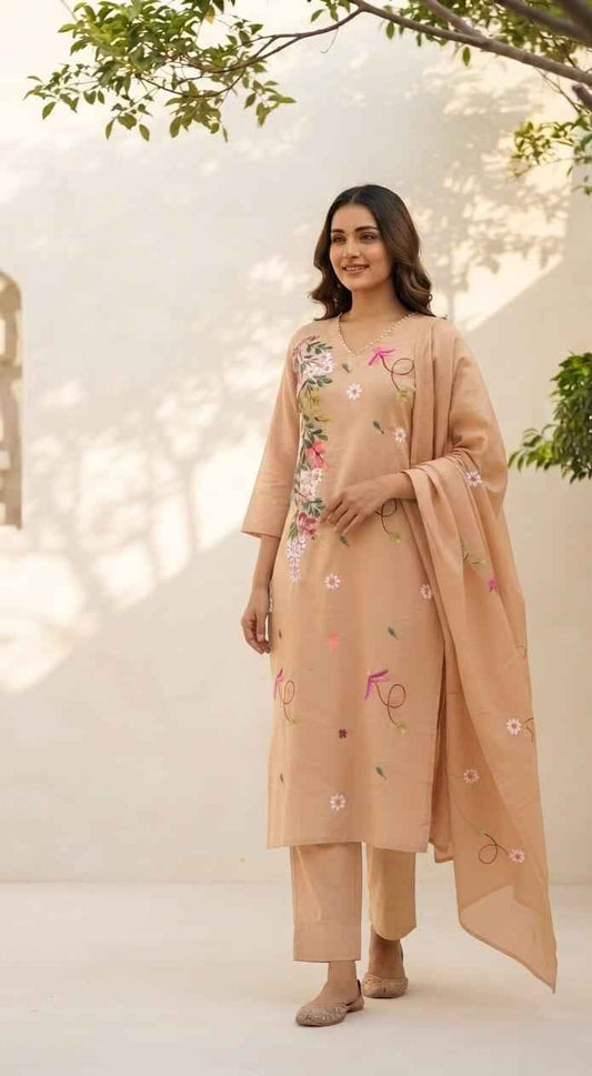 Mul cotton dupatta set with embroidery