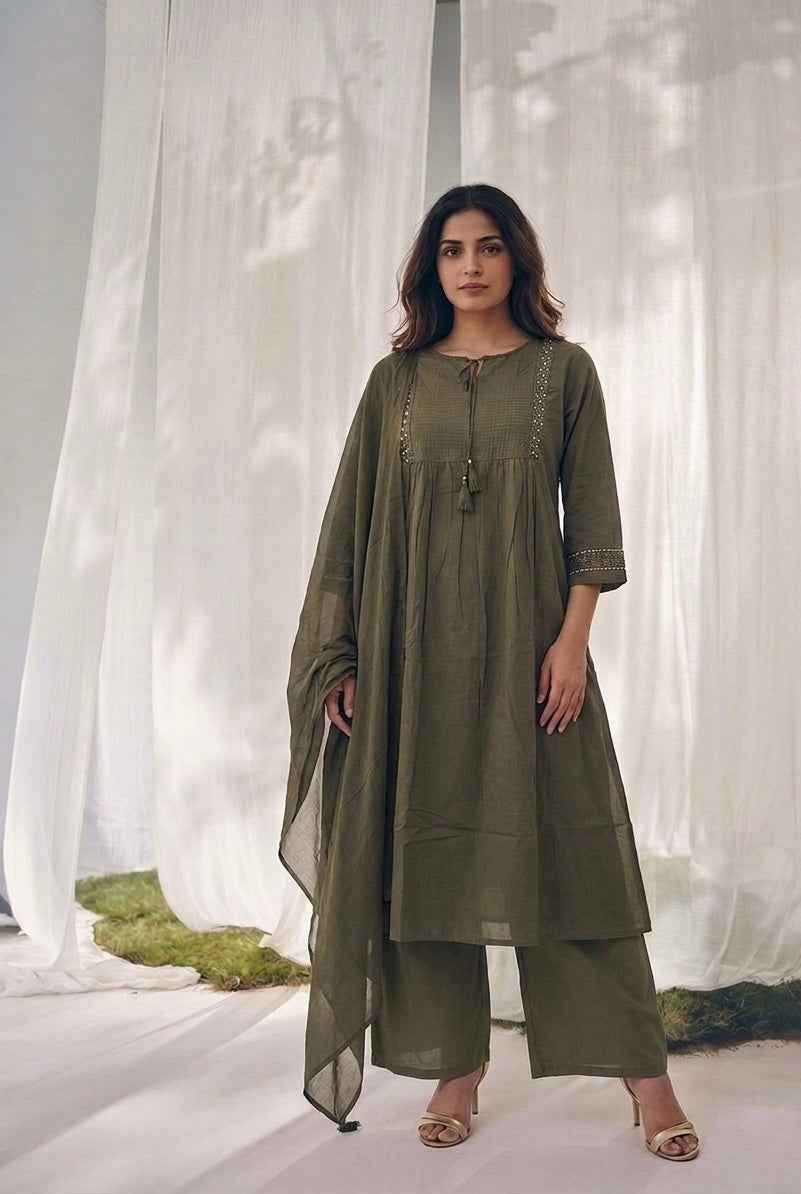 Pure Cotton Three Piece Dupatta Set