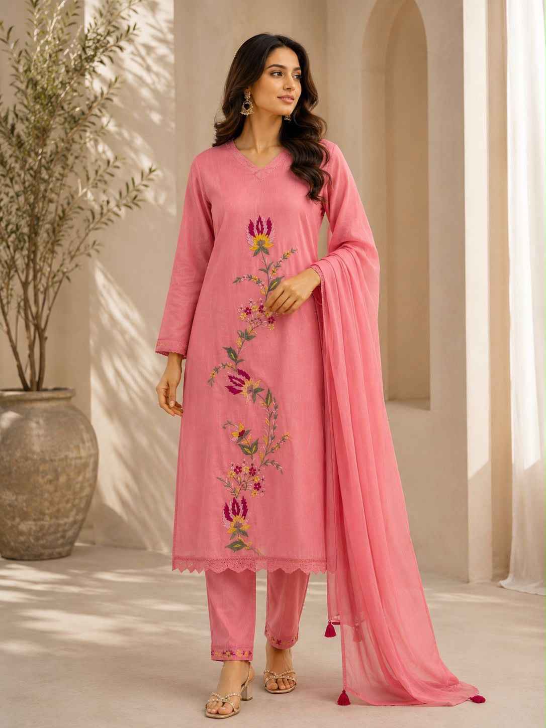 Premium Cotton with embroidery with linning dupatta set CS0225