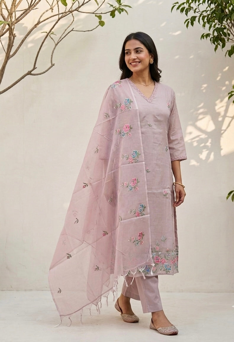 Embroidered Kota Doriya Dupatta Set KD047