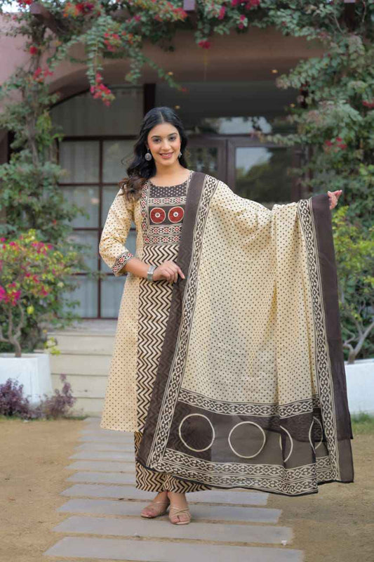 Premium Cotton Dupatta Set With Mirror Work CS0179