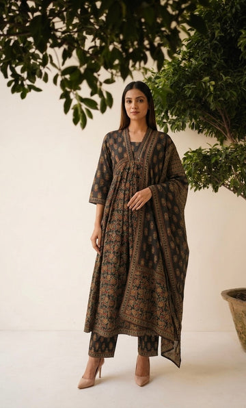 Premium Cotton A Line Aanarkali Dupatta Suits