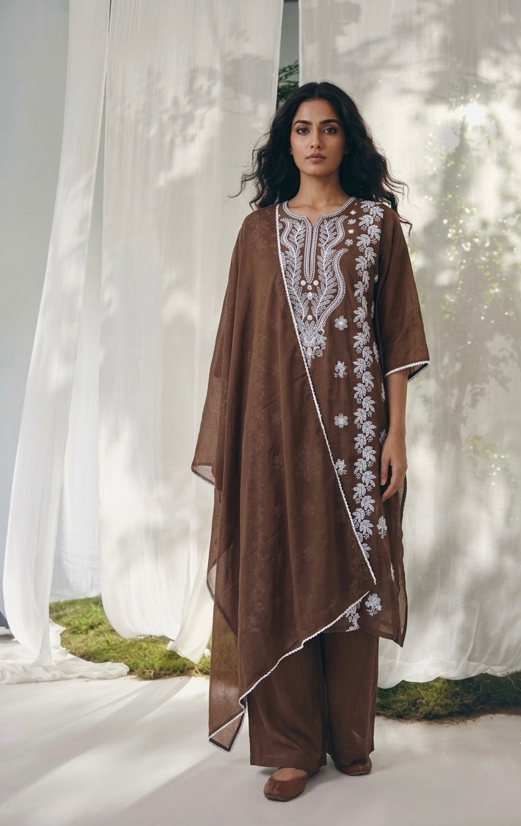 Pure  Mul Cotton  Dupatta Set With Lining
