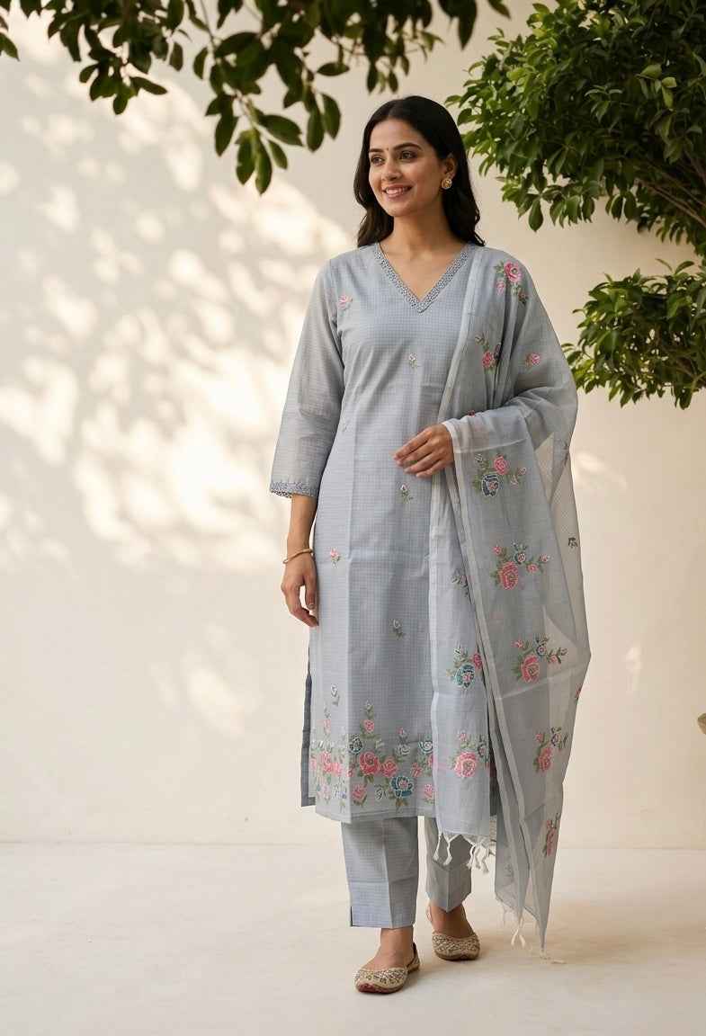 Embroidered Kota Doriya Dupatta Set KD050