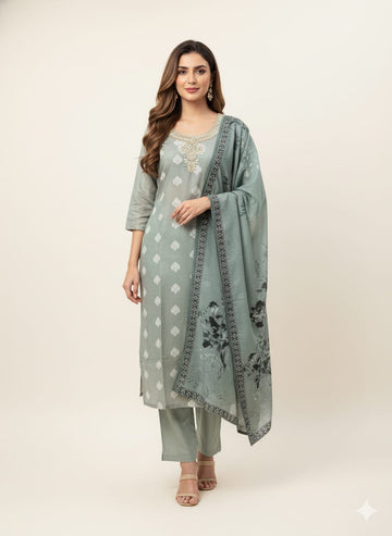 Festival Wear Pure Chanderi Silk Three Piece  Dupatta Set    LC0167