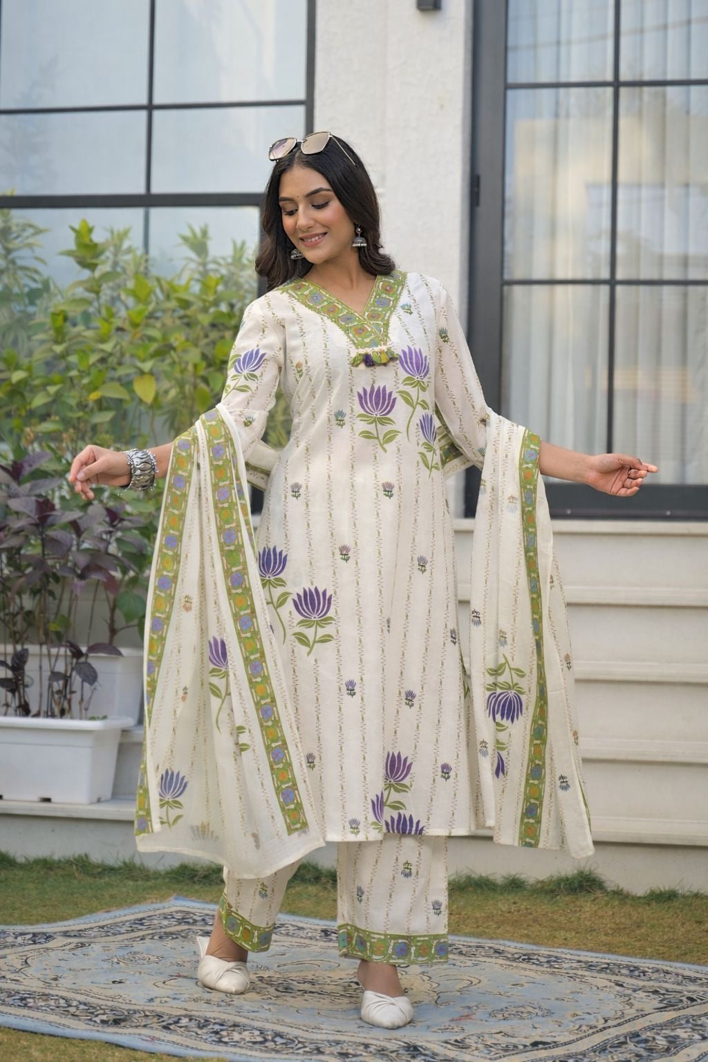 Premium Cotton A-Line Floral Print With Embroidery Dupatta Set CS0167