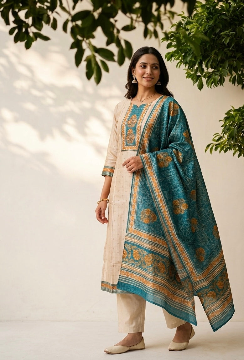 Chanderi Suit With Pritnted Dupatta Set CHS033