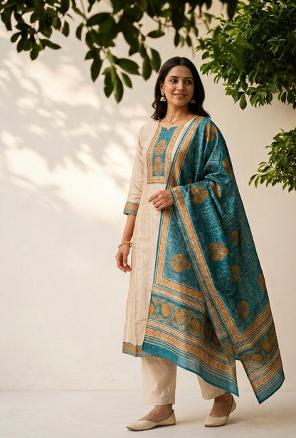 Chanderi Suit With Pritnted Dupatta Set CHS033