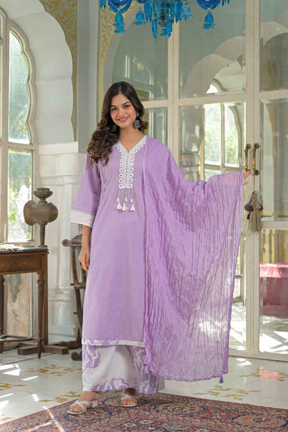 Premium Cotton A-Line Dupatta Set With Embroidery CS0183