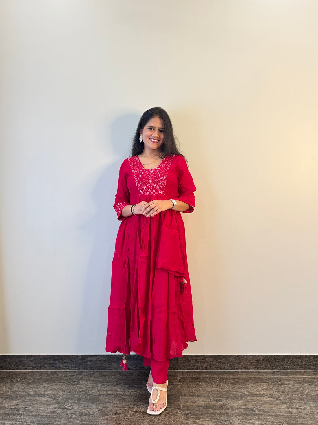 Mul Chanderi Silk Dupatta Set In Hot Pink MLC003