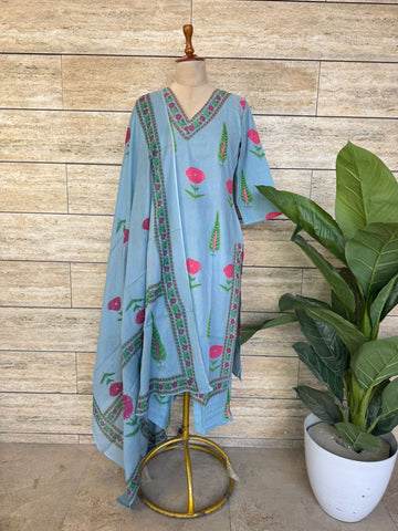 Pure cotton block print luck Dupatta set