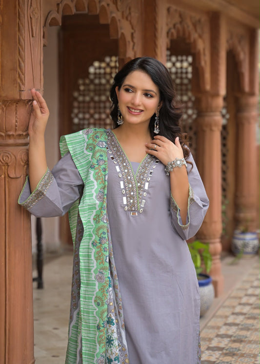 Premium Cotton dupatta set with original mirror CS0233