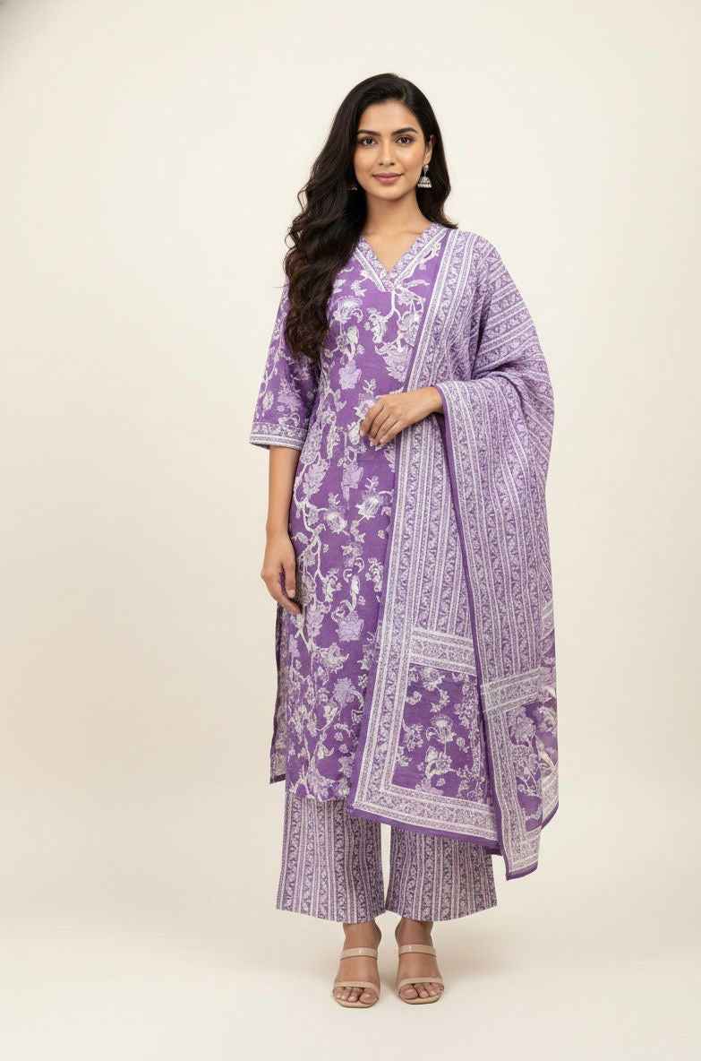 Pure cotton floral print Dupatta set