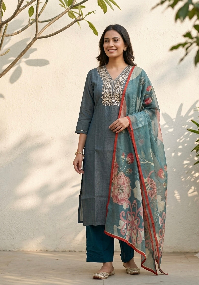 Pure shimmer Chanderi Dupatta Set