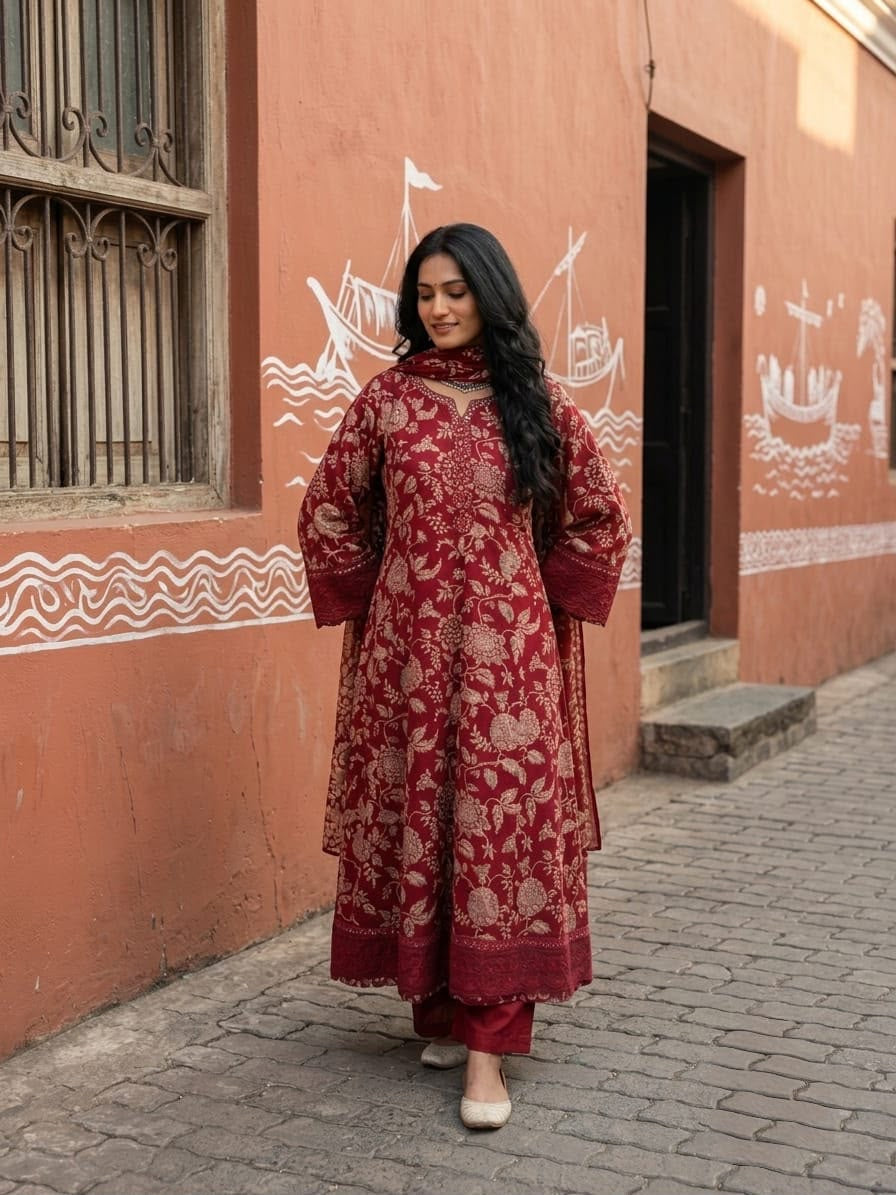 Premium Cotton Anarkali dupatta set