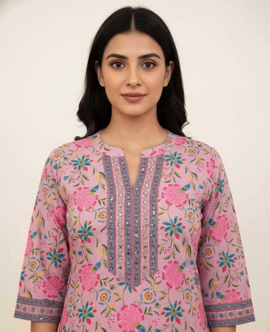 Premium Cotton Floral Print Dupatta Kota Doriya Set With Embroidery CS0185