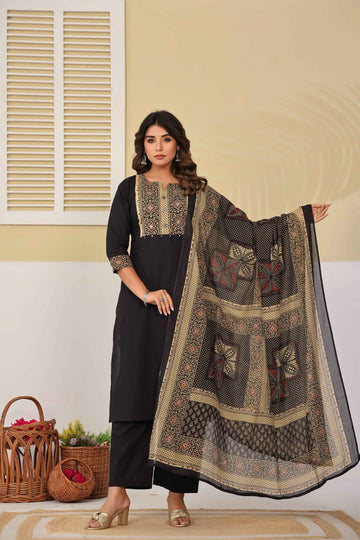Pure Cotton Solid Base With Printed Dupatta Set CS0218