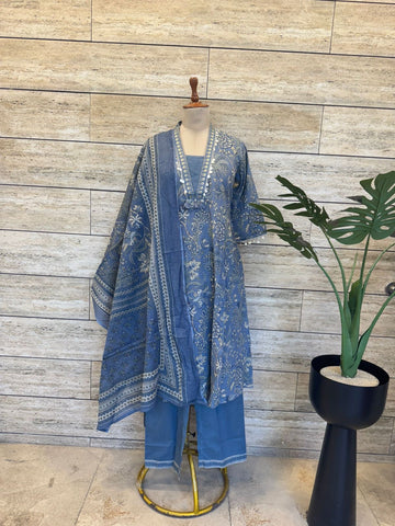 Pure Cotton  A Line Dupatta Set