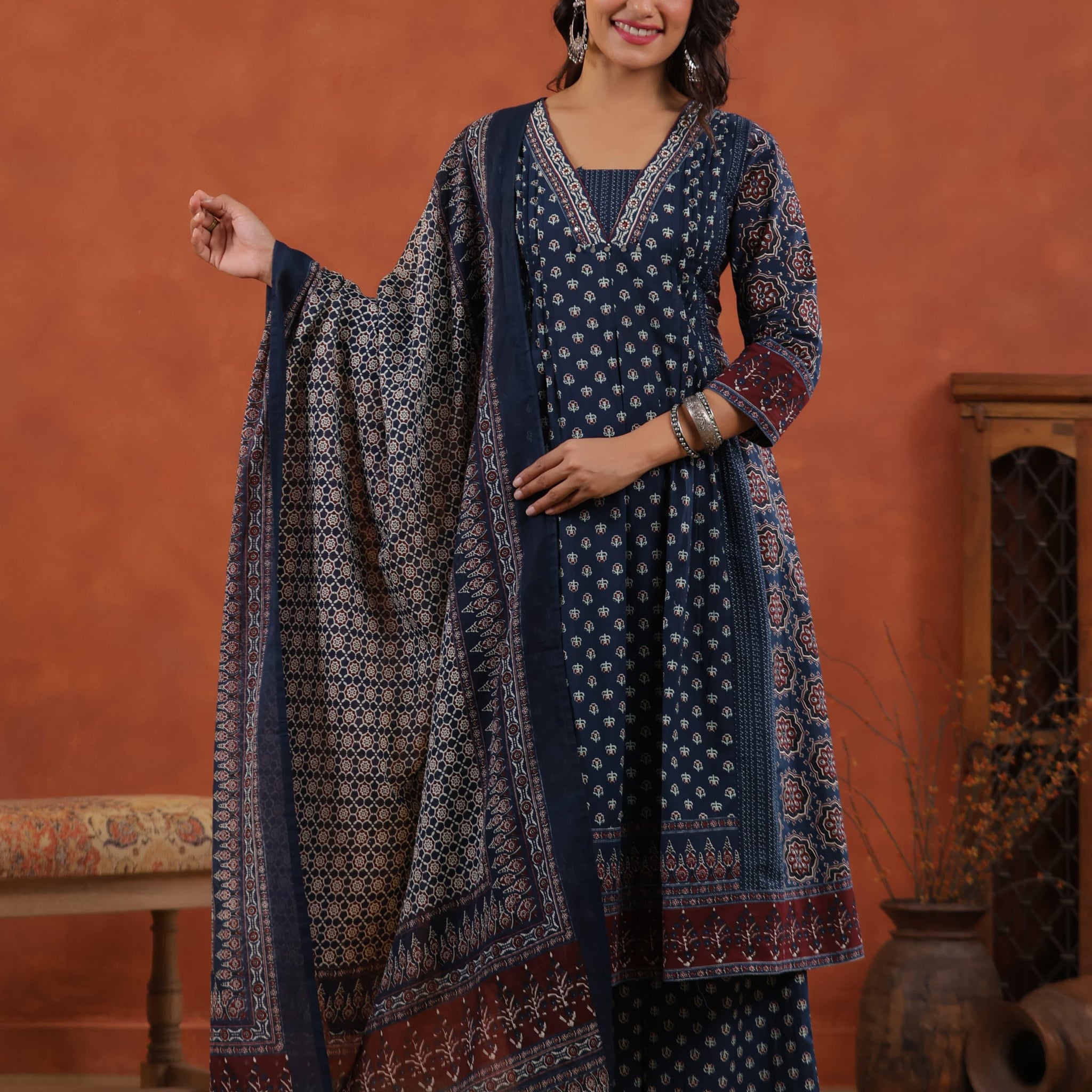 Pure cotton A line Dupatta set with  plazzo CS094