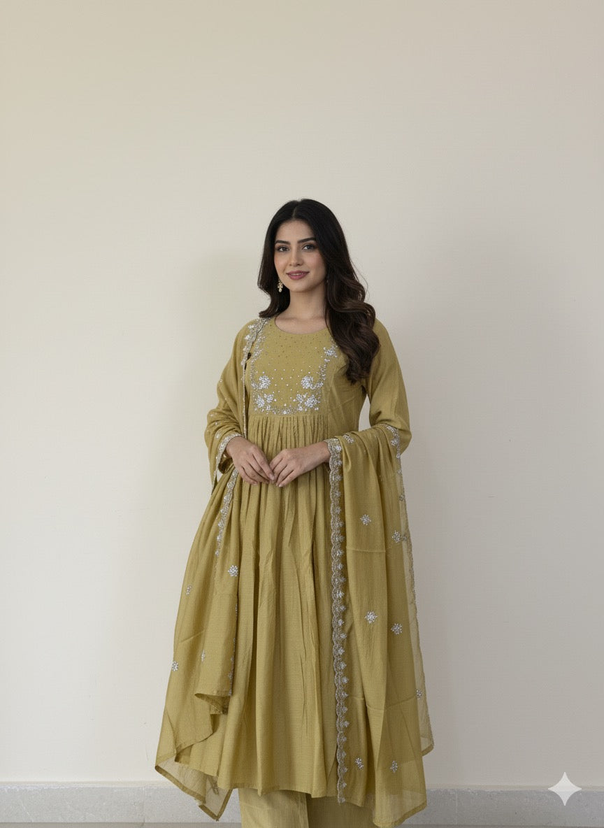 Mul Chanderi Silk Dupatta Set With Embroidery MLC008