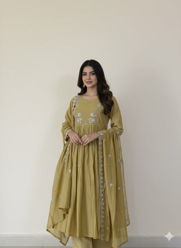 Mul Chanderi Silk Dupatta Set With Embroidery MLC008