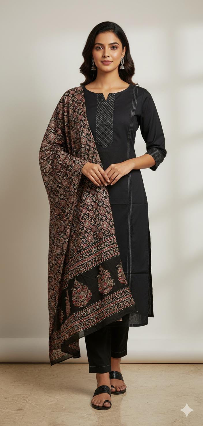 Pure cotton solid pattern with printed Dupatta set CS0118