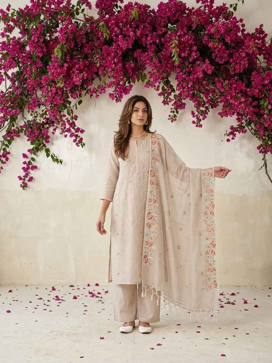 Embroidered Dupatta Set In Kota Doriya Fabric KD044